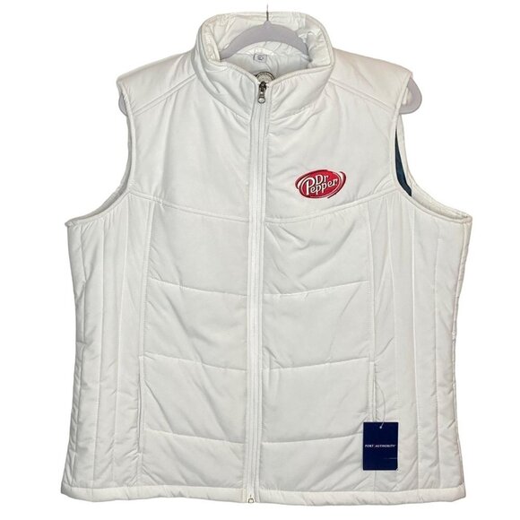 Dr Pepper Embroidered White Puffer Vest SEC‎ Football Graphic NWT New Womens 2XL - Picture 1 of 7